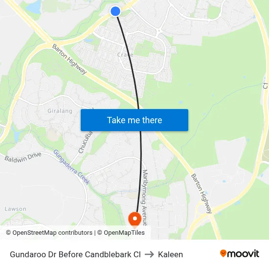Gundaroo Dr Before Candblebark Cl to Kaleen map