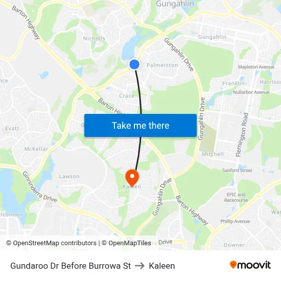 Gundaroo Dr Before Burrowa St to Kaleen map