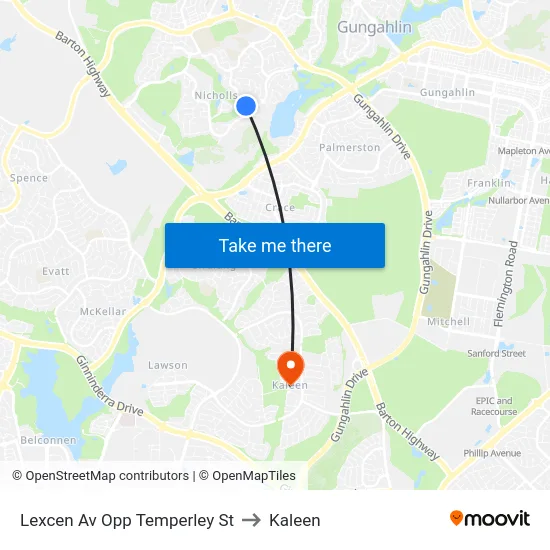 Lexcen Av Opp Temperley St to Kaleen map