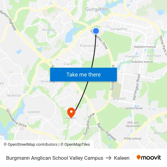 Burgmann Anglican School Valley Campus to Kaleen map
