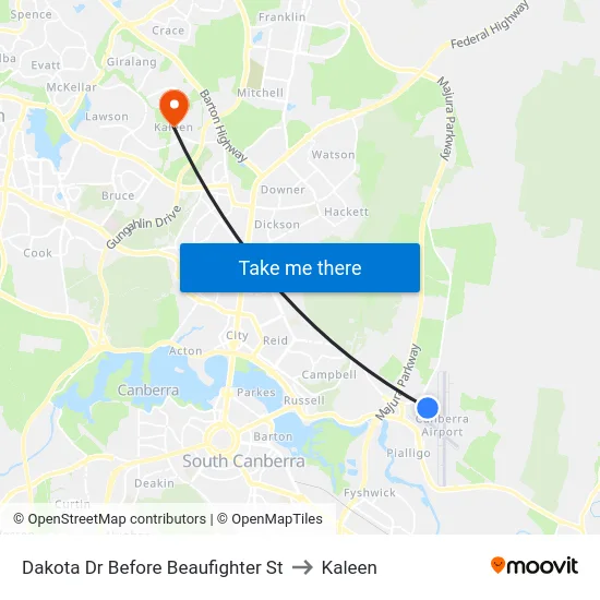 Dakota Dr Before Beaufighter St to Kaleen map