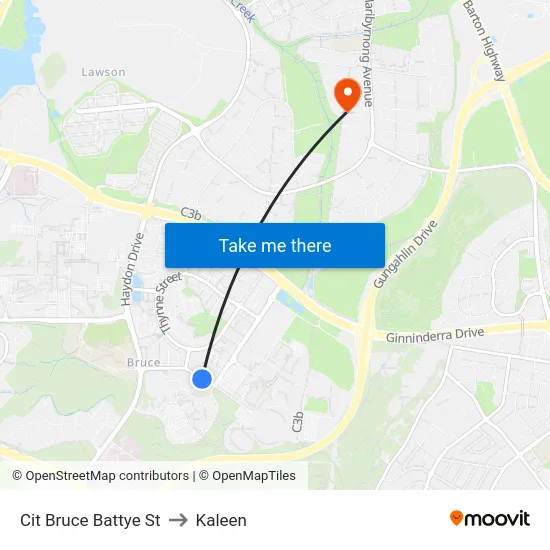 Cit Bruce Battye St to Kaleen map