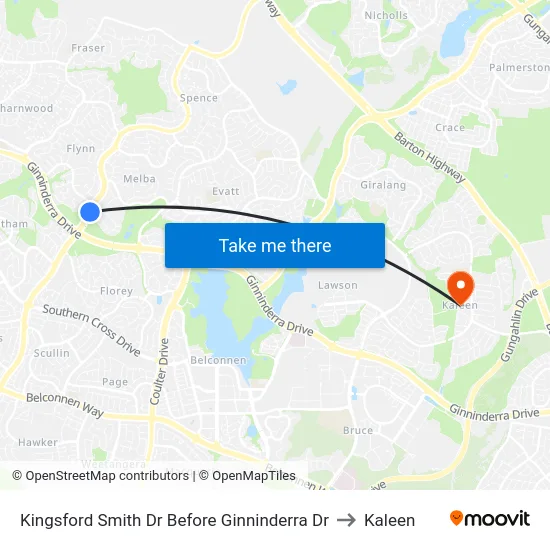 Kingsford Smith Dr Before Ginninderra Dr to Kaleen map