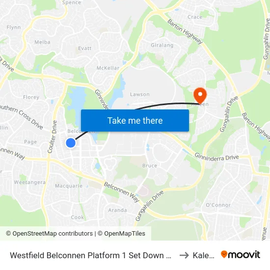 Westfield Belconnen Platform 1 Set Down Only to Kaleen map