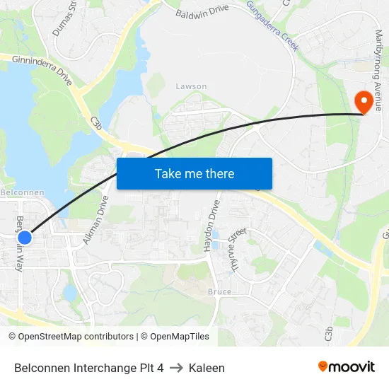 Belconnen Interchange Plt 4 to Kaleen map