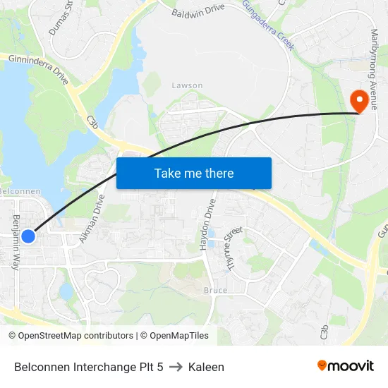 Belconnen Interchange Plt 5 to Kaleen map