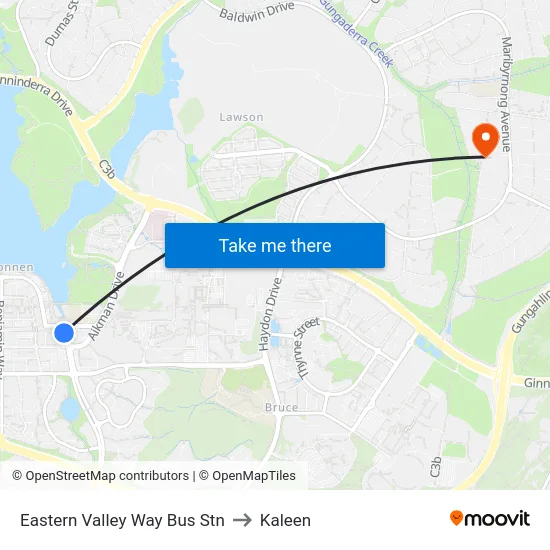 Eastern Valley Way Bus Stn to Kaleen map