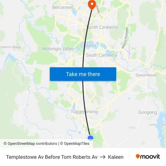Templestowe Av Before Tom Roberts Av to Kaleen map