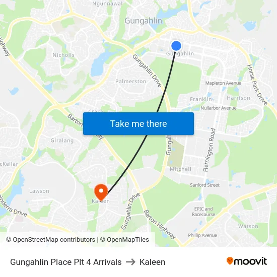 Gungahlin Place Plt 4 Arrivals to Kaleen map