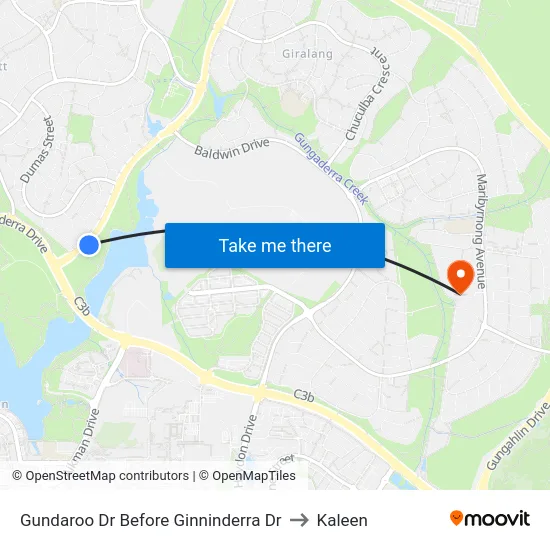 Gundaroo Dr Before Ginninderra Dr to Kaleen map