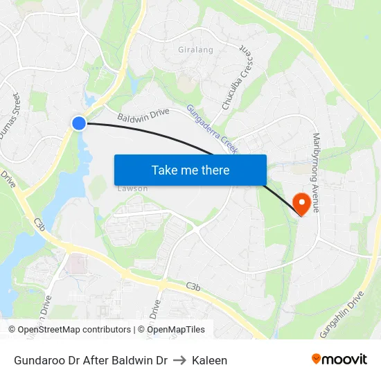 Gundaroo Dr After Baldwin Dr to Kaleen map