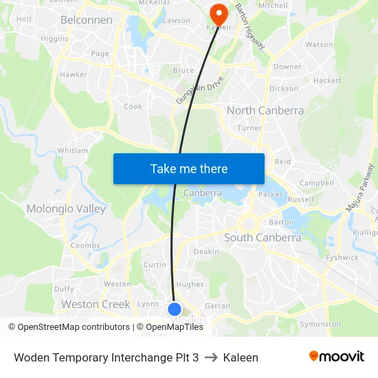 Woden Temporary Interchange Plt 3 to Kaleen map