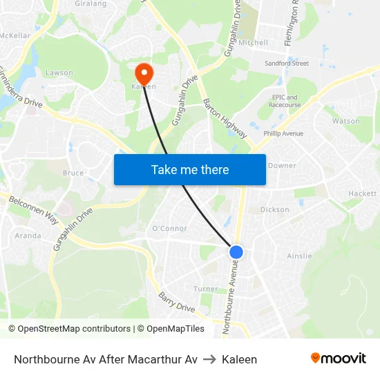 Northbourne Av After Macarthur Av to Kaleen map