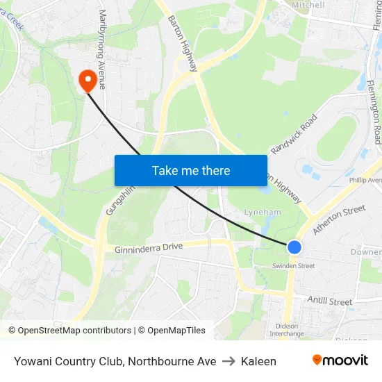 Yowani Country Club, Northbourne Ave to Kaleen map
