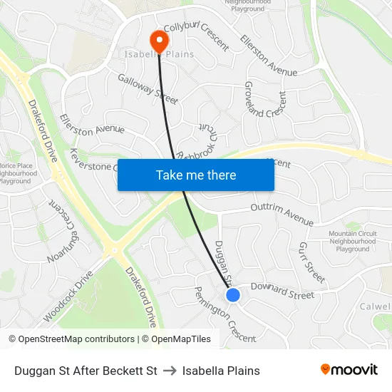 Duggan St After Beckett St to Isabella Plains map