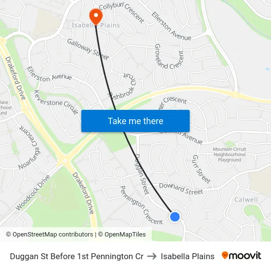 Duggan St Before 1st Pennington Cr to Isabella Plains map