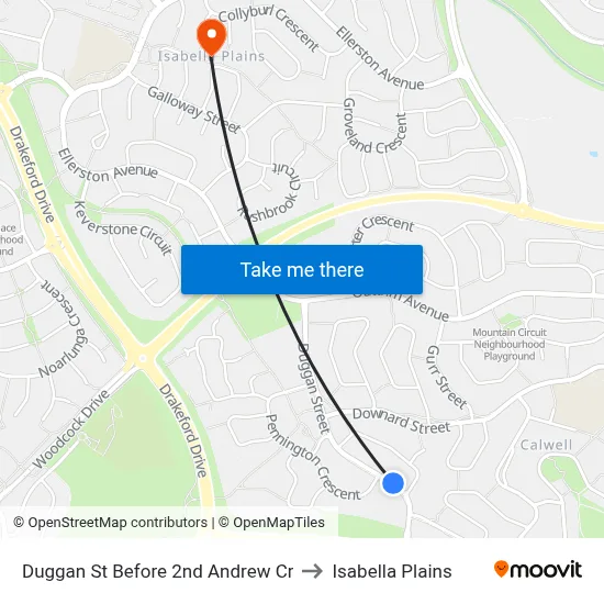 Duggan St Before 2nd Andrew Cr to Isabella Plains map