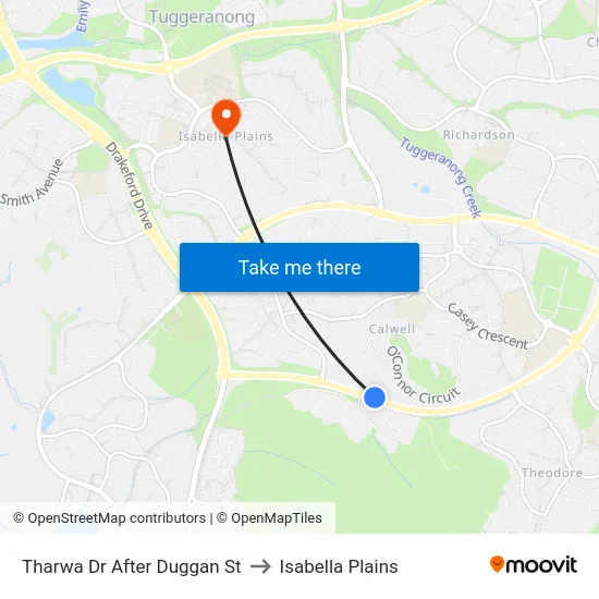 Tharwa Dr After Duggan St to Isabella Plains map
