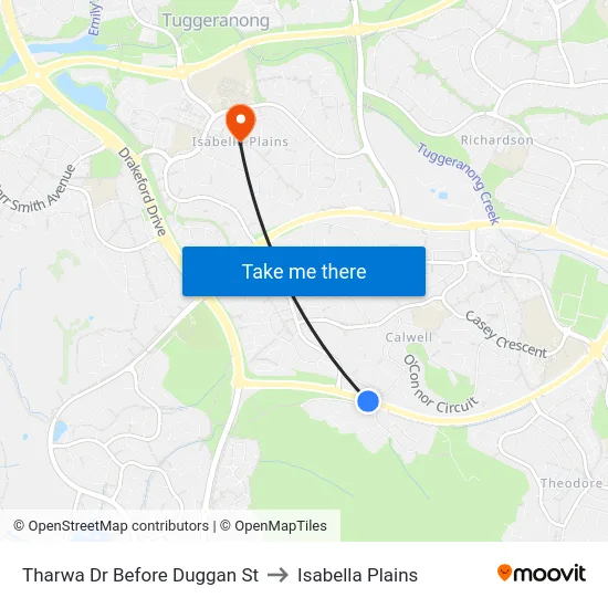 Tharwa Dr Before Duggan St to Isabella Plains map