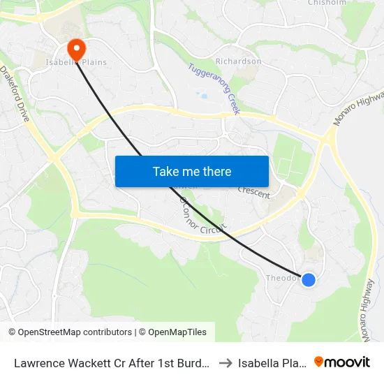 Lawrence Wackett Cr After 1st Burdett Cr to Isabella Plains map