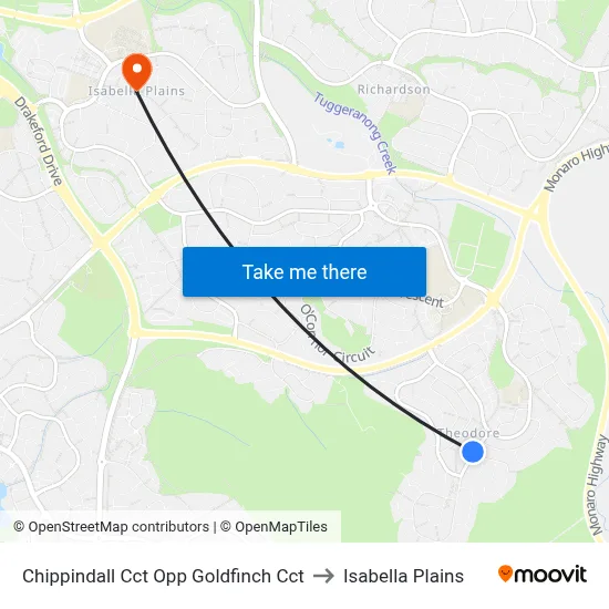 Chippindall Cct Opp Goldfinch Cct to Isabella Plains map