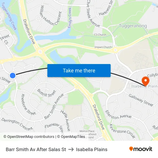 Barr Smith Av After Salas St to Isabella Plains map