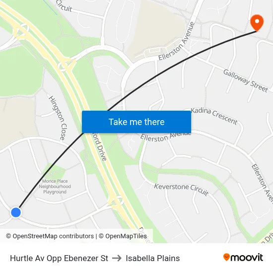 Hurtle Av Opp Ebenezer St to Isabella Plains map
