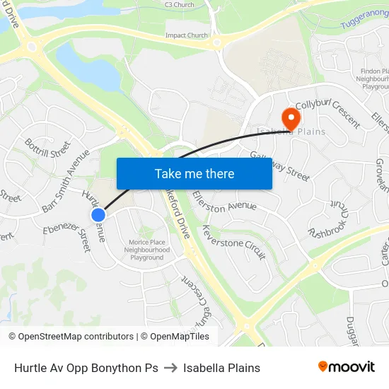 Hurtle Av Opp Bonython Ps to Isabella Plains map