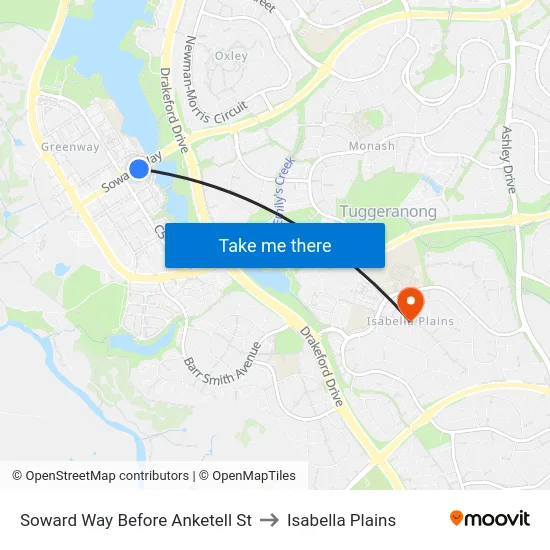 Soward Way Before Anketell St to Isabella Plains map