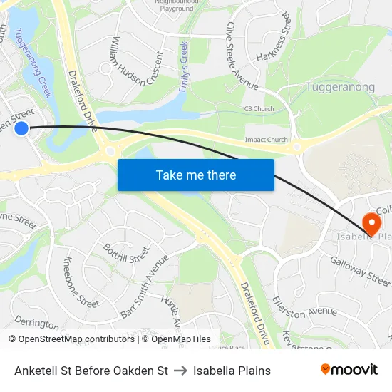 Anketell St Before Oakden St to Isabella Plains map