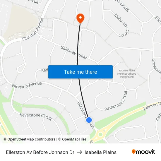 Ellerston Av Before Johnson Dr to Isabella Plains map