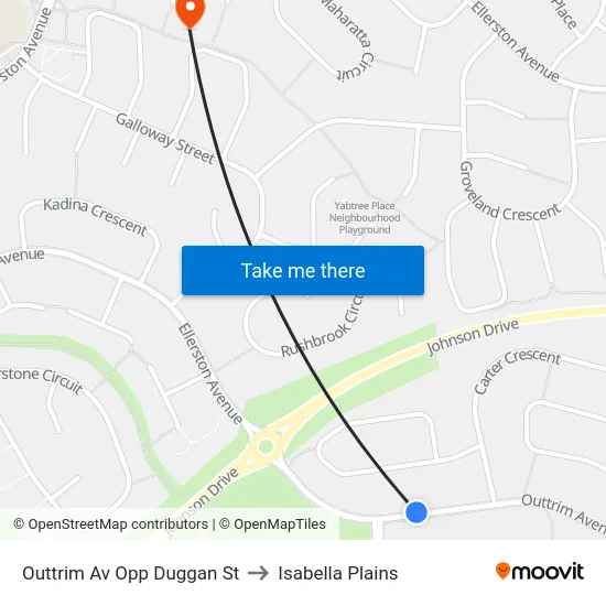 Outtrim Av Opp Duggan St to Isabella Plains map