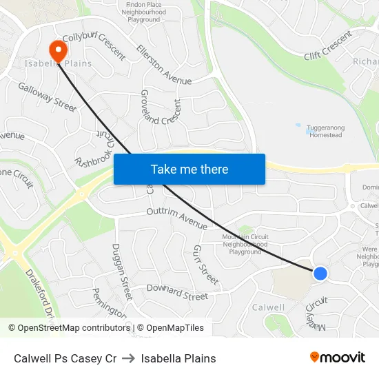 Calwell Ps Casey Cr to Isabella Plains map