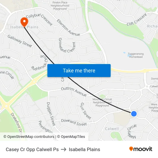 Casey Cr Opp Calwell Ps to Isabella Plains map