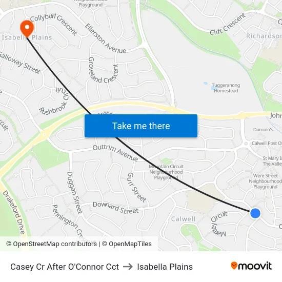 Casey Cr After O'Connor Cct to Isabella Plains map