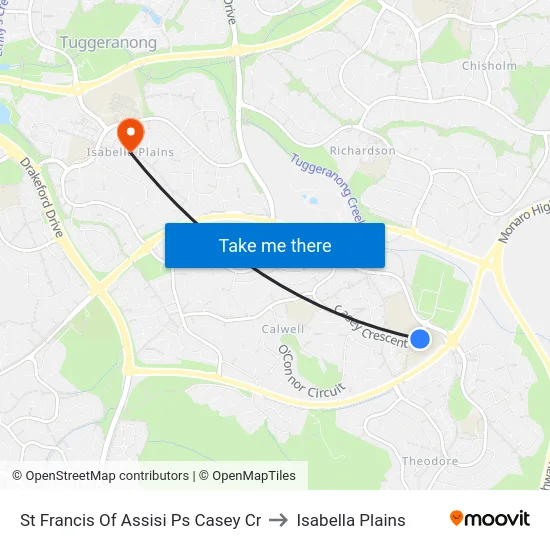 St Francis Of Assisi Ps Casey Cr to Isabella Plains map