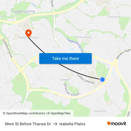 Were St Before Tharwa Dr to Isabella Plains map