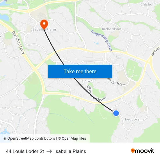 44 Louis Loder St to Isabella Plains map