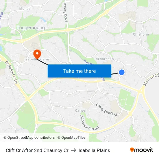 Clift Cr After 2nd Chauncy Cr to Isabella Plains map