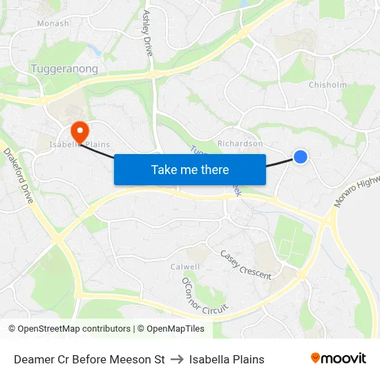 Deamer Cr Before Meeson St to Isabella Plains map