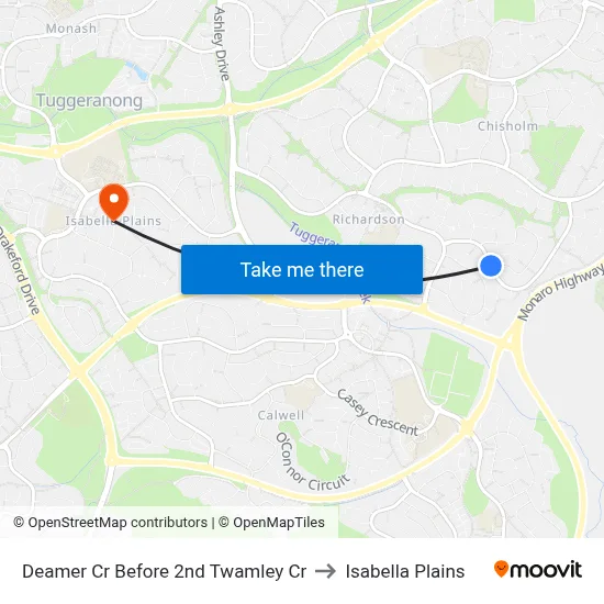 Deamer Cr Before 2nd Twamley Cr to Isabella Plains map
