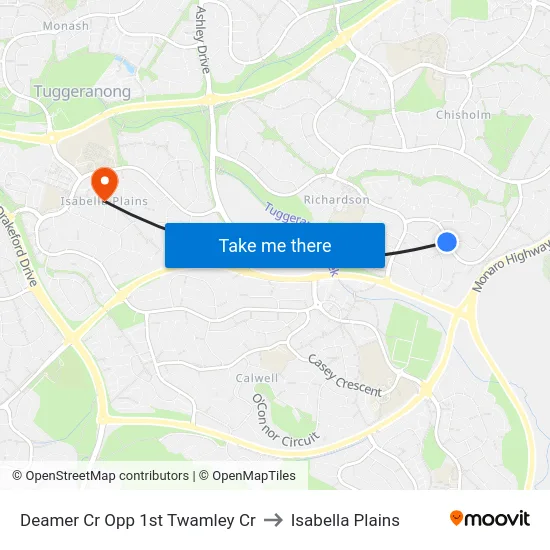 Deamer Cr Opp 1st Twamley Cr to Isabella Plains map