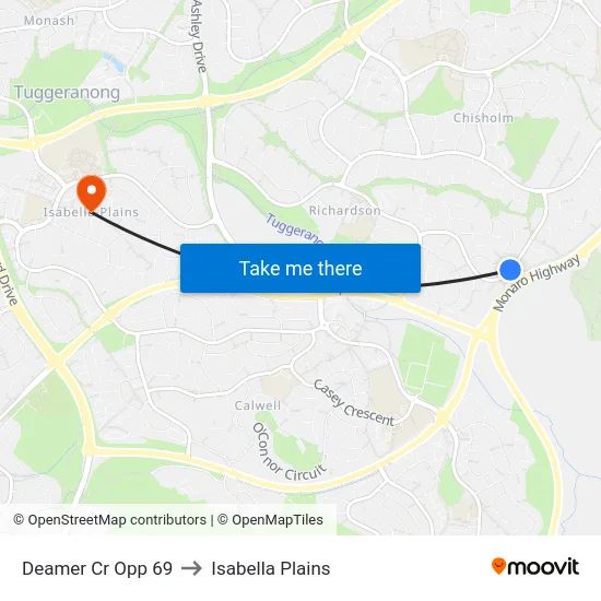 Deamer Cr Opp 69 to Isabella Plains map