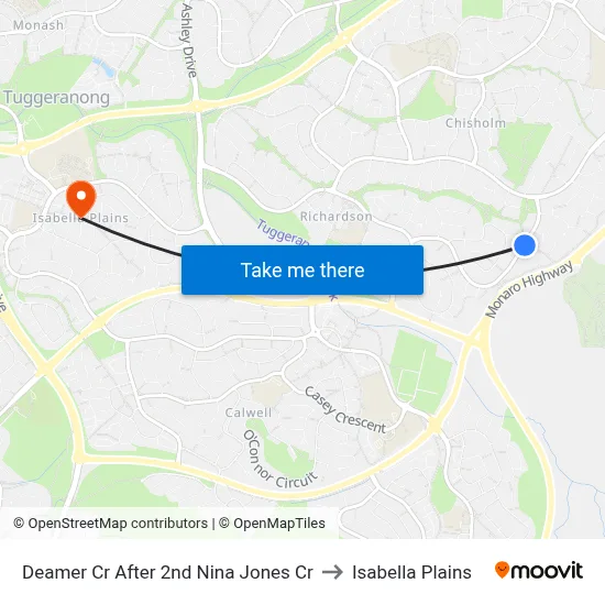 Deamer Cr After 2nd Nina Jones Cr to Isabella Plains map