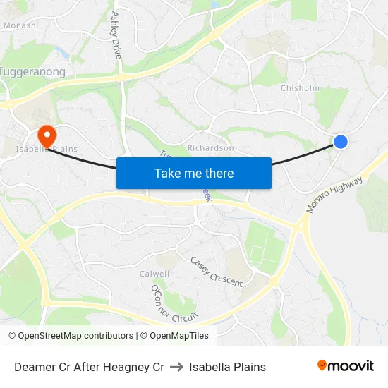 Deamer Cr After Heagney Cr to Isabella Plains map