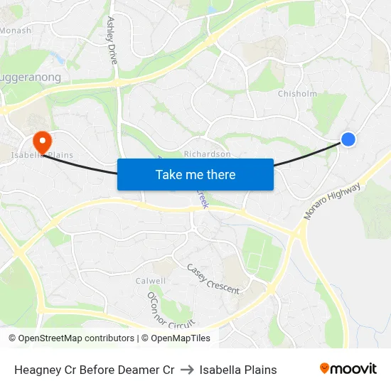 Heagney Cr Before Deamer Cr to Isabella Plains map