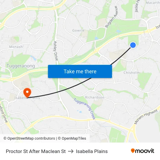 Proctor St After Maclean St to Isabella Plains map