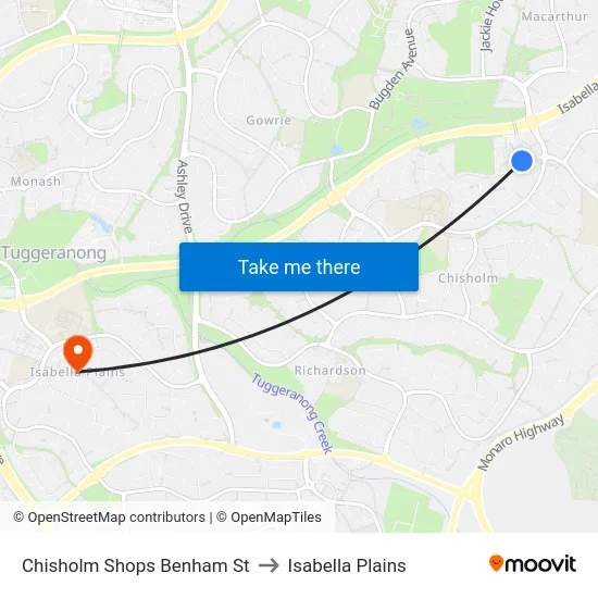Chisholm Shops Benham St to Isabella Plains map
