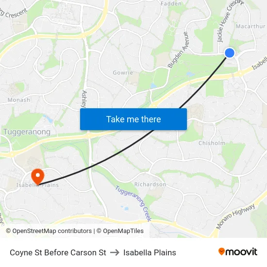 Coyne St Before Carson St to Isabella Plains map