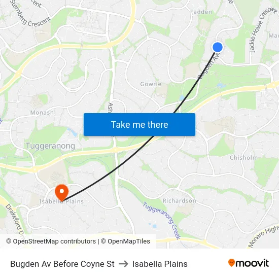 Bugden Av Before Coyne St to Isabella Plains map